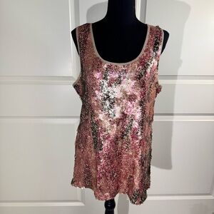 Boston Proper Copper, Pink and Gold Sequin Tank Top Large